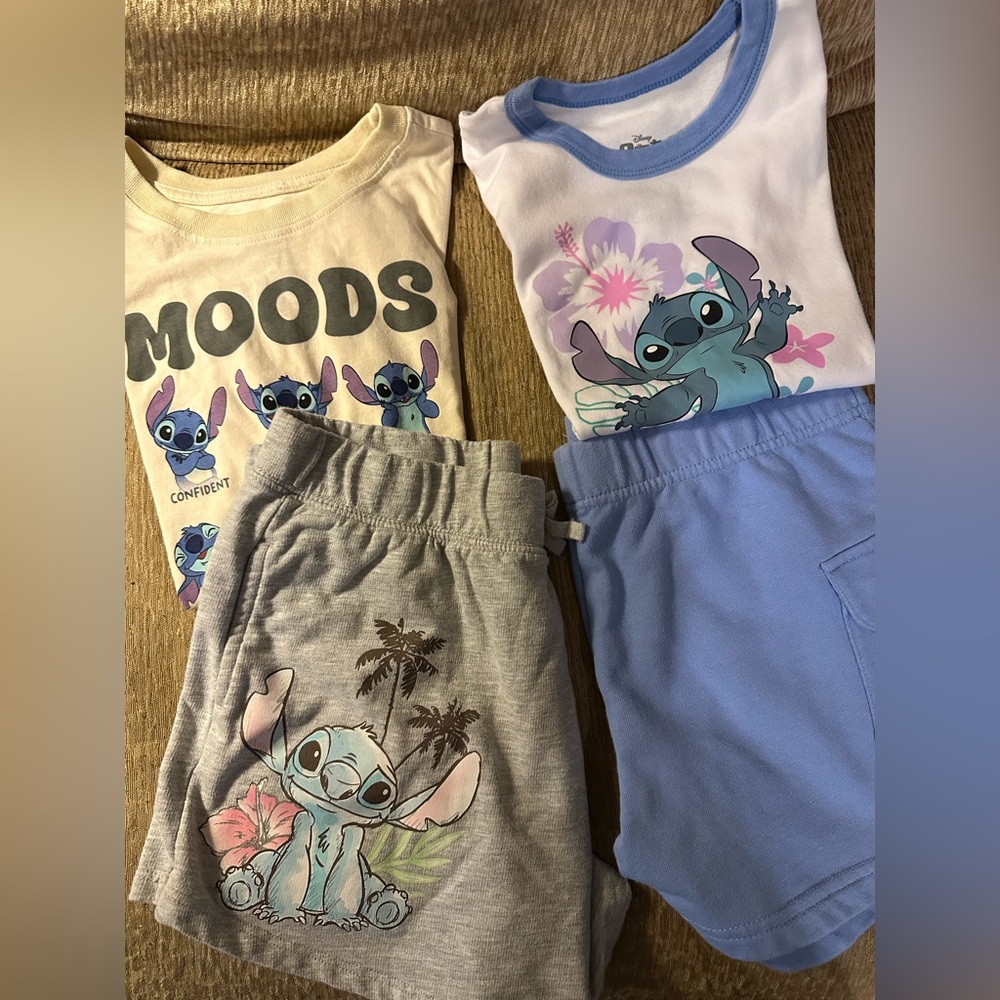 Disney Stitch Kids Shorts Set - Cream, Blue, and Gray